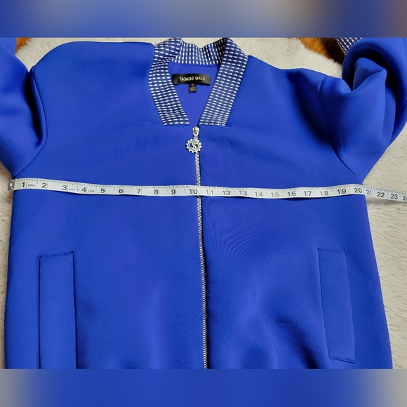 Tadashi Shoji Fuji Neoprene Jacket Full Zip Blue Women's Small - Picture 10 of 12